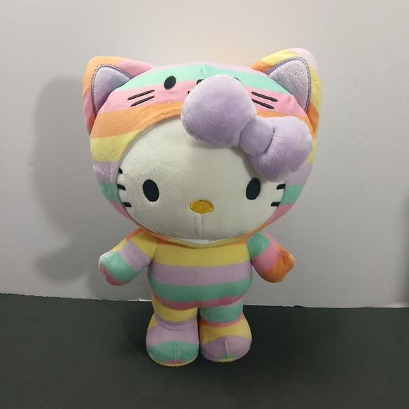 Gund Hello Kitty Striped Rainbow Cat Costume Plush Stuffed Animal Pastel Sanrio - Picture 1 of 4